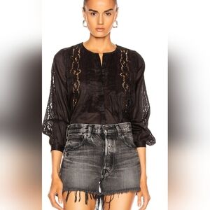 Nili Lotan Fiona Black Voile Eyelet Pintuck Blouse Small